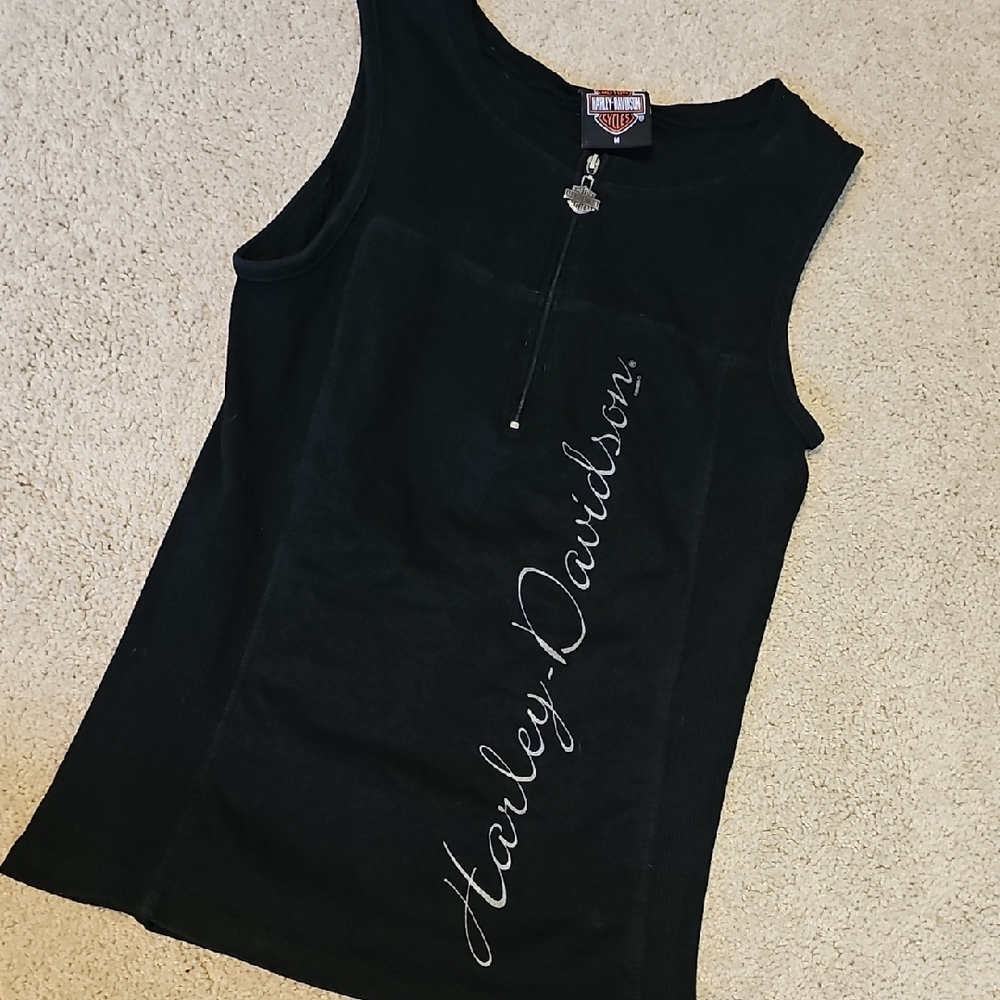 Harley-Davidson Black Sleeveless Zip-Up Tank with Script Logo